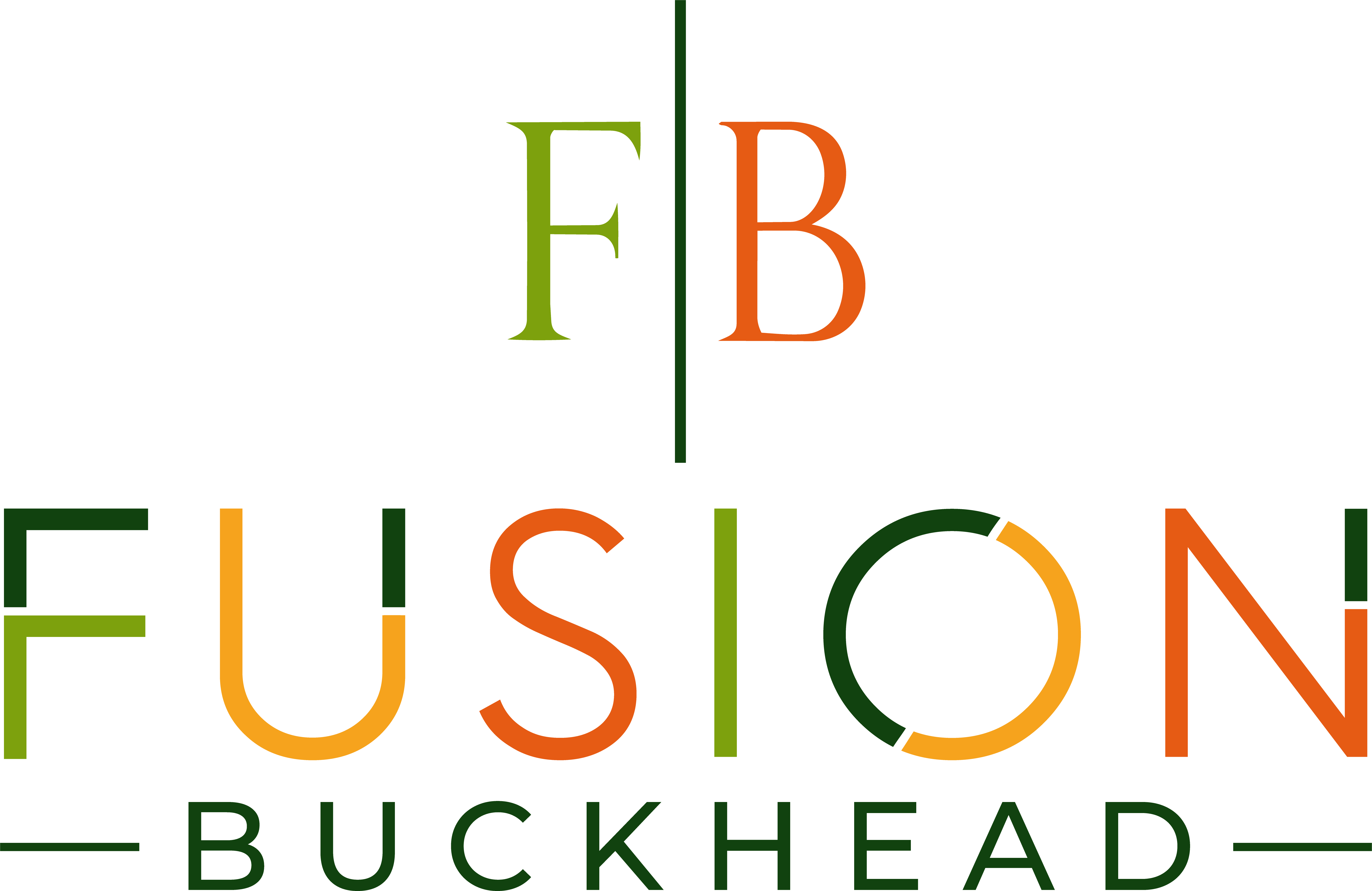 A green background with the words Fusion Buckhead in different colors.